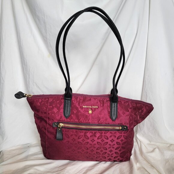 Michael Kors Like New Kelsey Medium Floral Nylon Tote – Plum Handbag - Picture 1 of 4